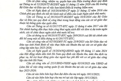 Các khoản thu, mức thu năm học 2025 – 2026
