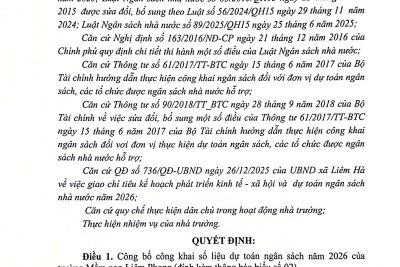 Dự toán phân bổ ngân sách nhà nước cấp năm 2026