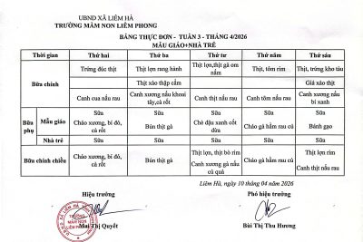 Thực đơn tuần 3 tháng 4 năm 2026 của trẻ