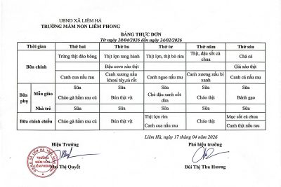 Thực đơn tuần 4 tháng 4 năm 2026 của trẻ